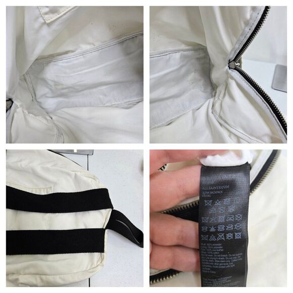 AllSaints Olena Backpack White Black Big Polyester Leather Zip Pockets School main image 6